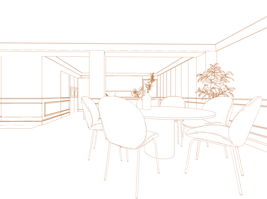 bonhome estudio-modelado 3D-proyecto interiorismo-salón con cocina abierta estilo francés